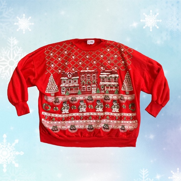 ❄️Vintage Ugly Christmas Sweatshirt - Snowman Scene❄️ - Picture 1 of 5